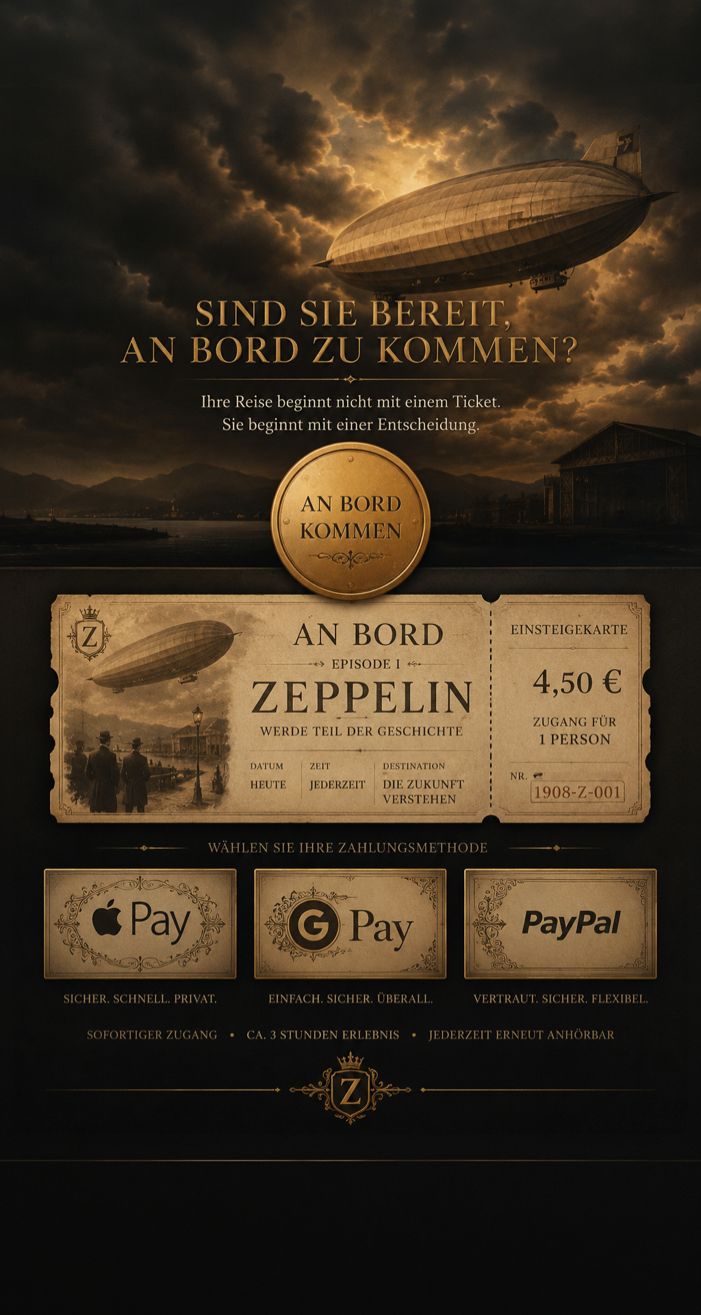 Historische Zeppelin Einsteigekarte mit Zahlungsarten